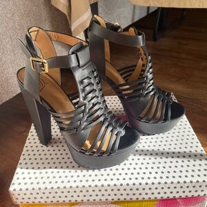 Black gladiator platform heels